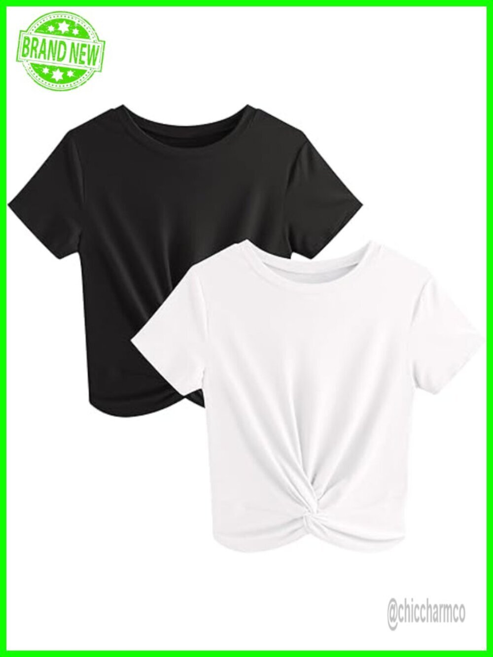 2/3 Pack Women's Crop Tops Crew Neck Short Sleeve Twist Front Tee
